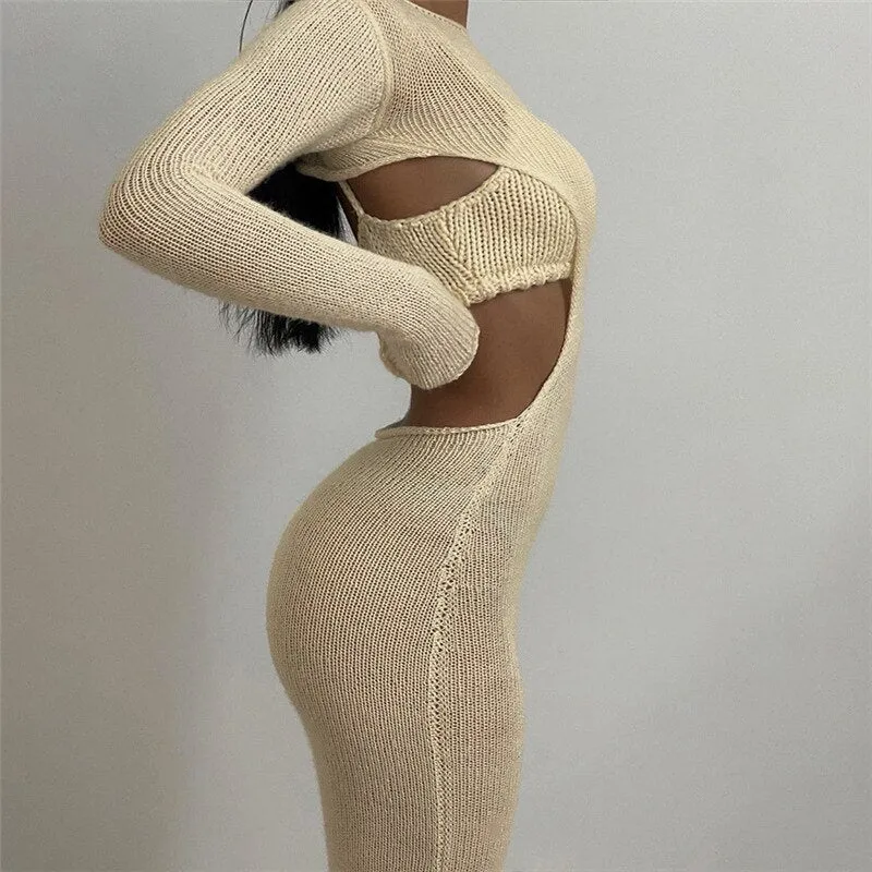 2022 Autumn Winter New Women Fashion Long Sleeve Dress(with Vest) Sexy Slash Neck Bodycon Dress Female Casual Bottom Clothes