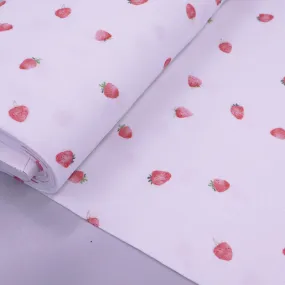 70CM REMNANT White Cotton Double Gauze - Strawberry