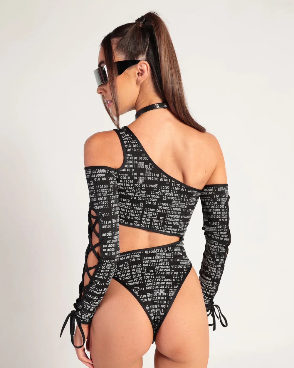 Augmented Reality Reflective Long Sleeve Cutout Bodysuit