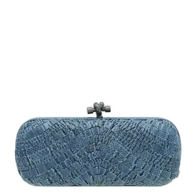 Bottega Veneta Blue Lizard Ruffled Tie Knot Clutch