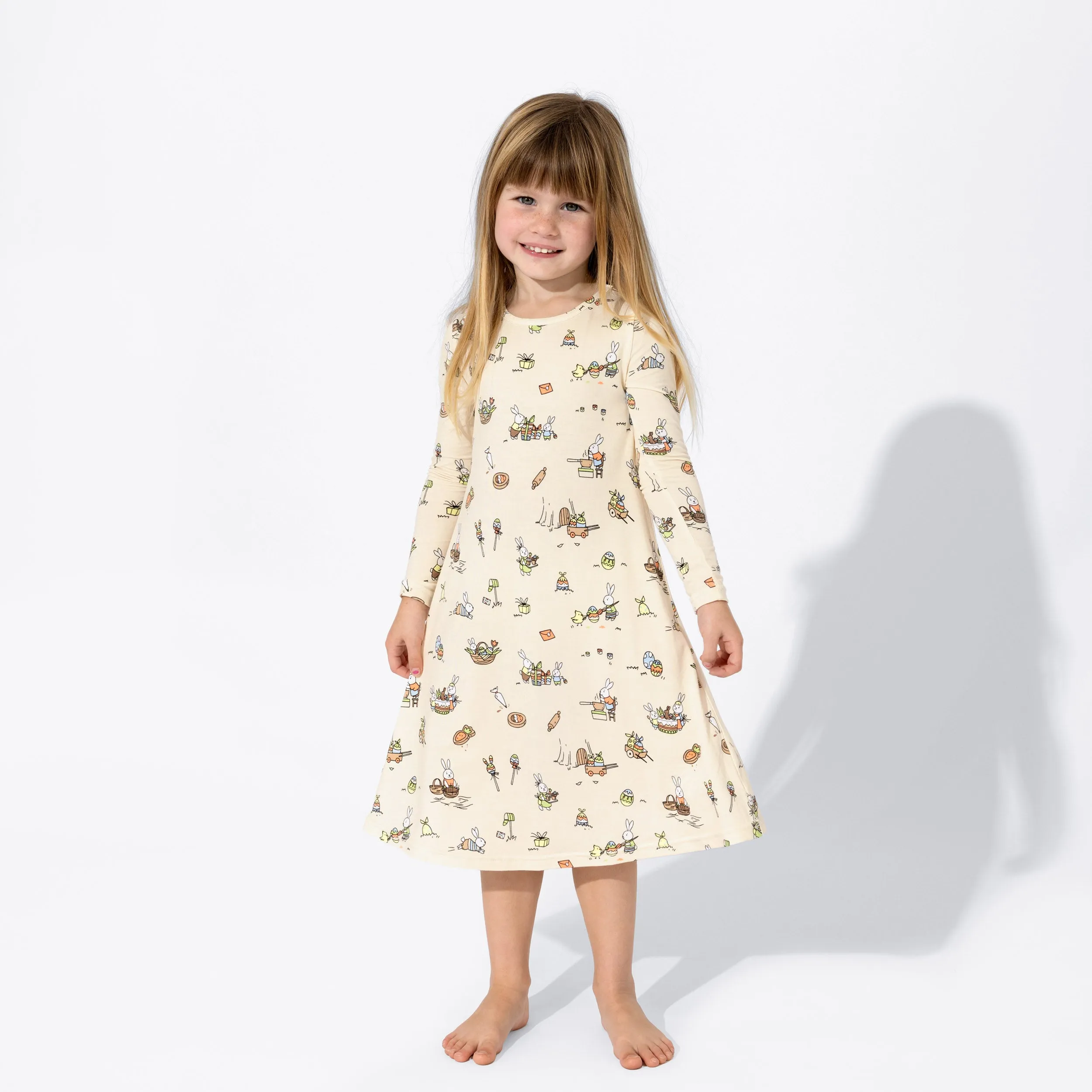 Easter Bunny Workshop Bamboo Girls' Long Sleeve Dress