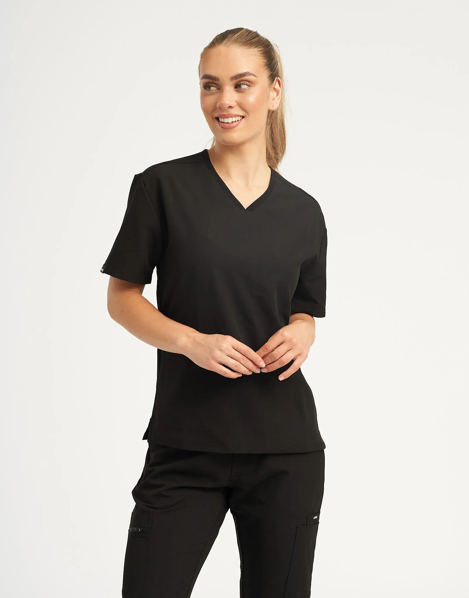 Essential V Neck Scrub Top - Black