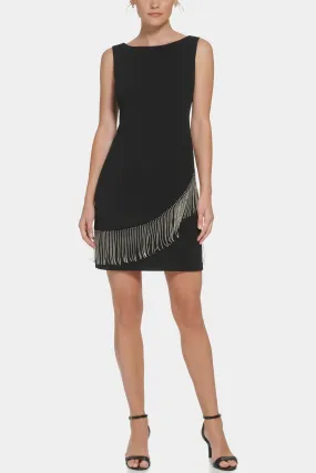 Fringe Detail Boat Neck Dress