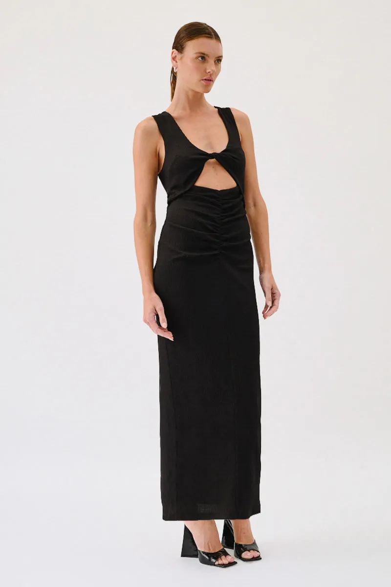 Kinga Sleeveless Twist Front Maxi Dress - Black