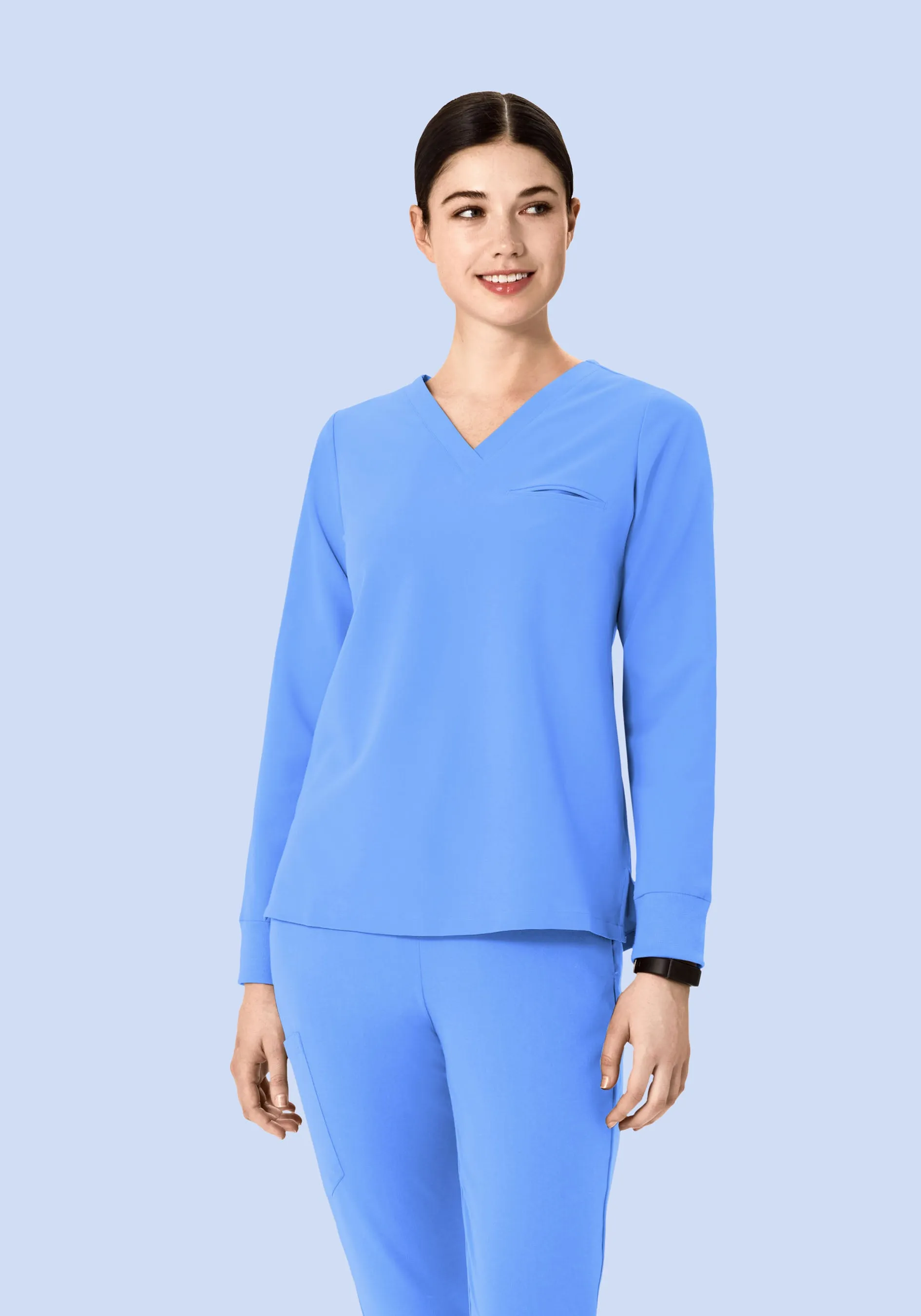 Long Sleeve One Pocket Top Ceil Blue