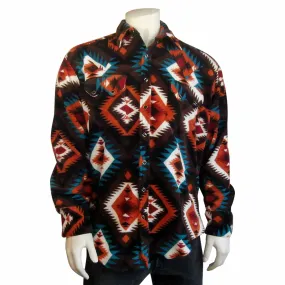 Men's Native Pattern Fleece Western Shirt in Brown & Orange