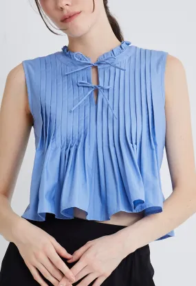 Pleated Flare Sleeveless Double Tie Top