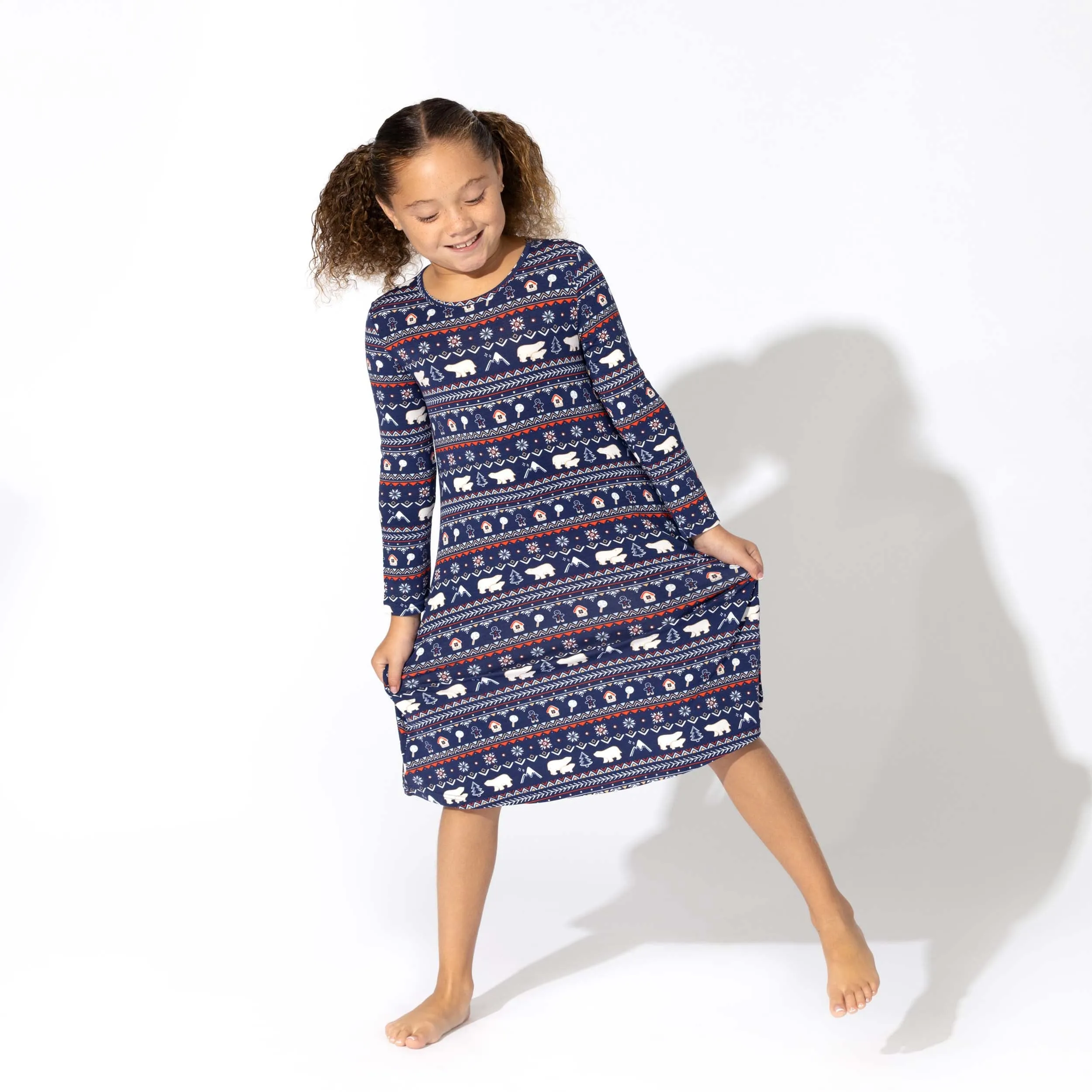 Polar Isle Blue Bamboo Girls' Long Sleeve Dress