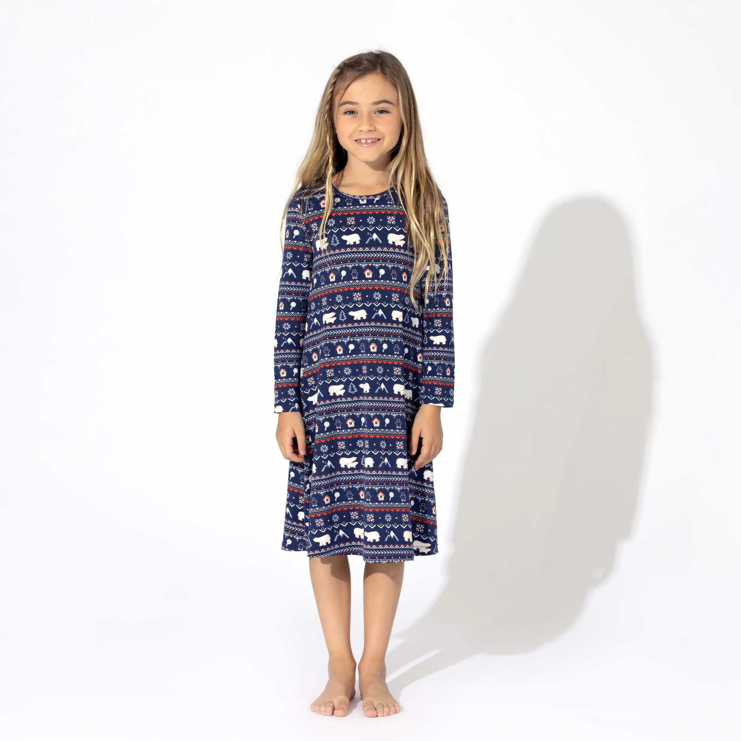 Polar Isle Blue Bamboo Girls' Long Sleeve Dress