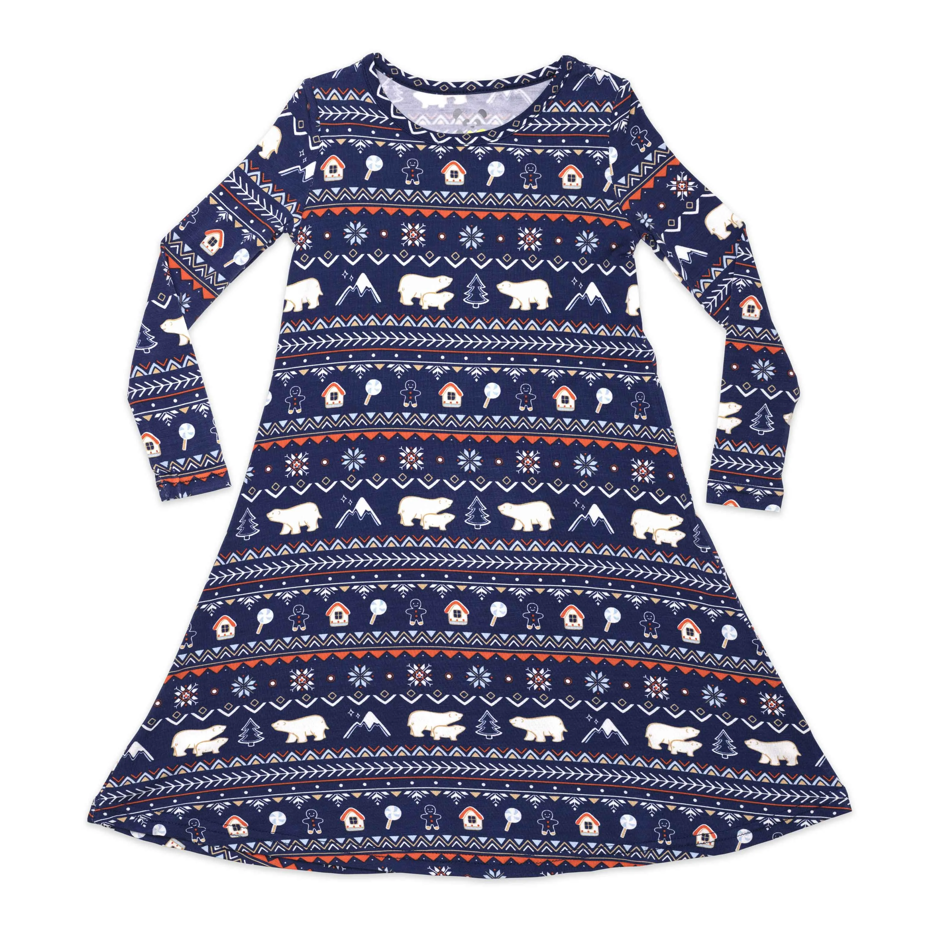 Polar Isle Blue Bamboo Girls' Long Sleeve Dress