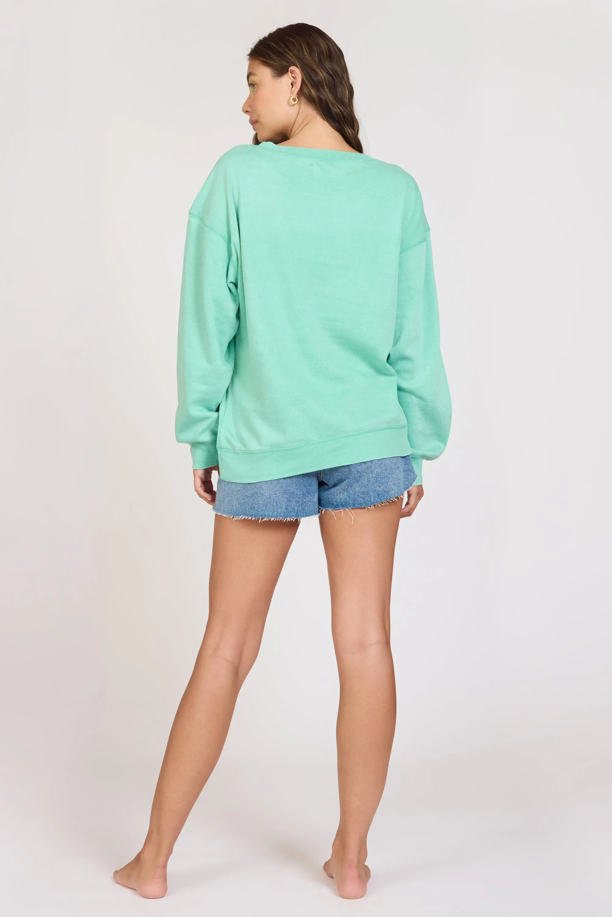 "Summer High" Surf Green Burnout Fleece Crewneck