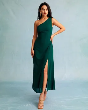 The Green One Shoulder Sleeveless Maxi Dress