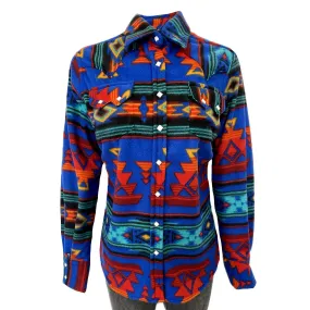 Women's Native Pattern Fleece Western Shirt in Blue & Red